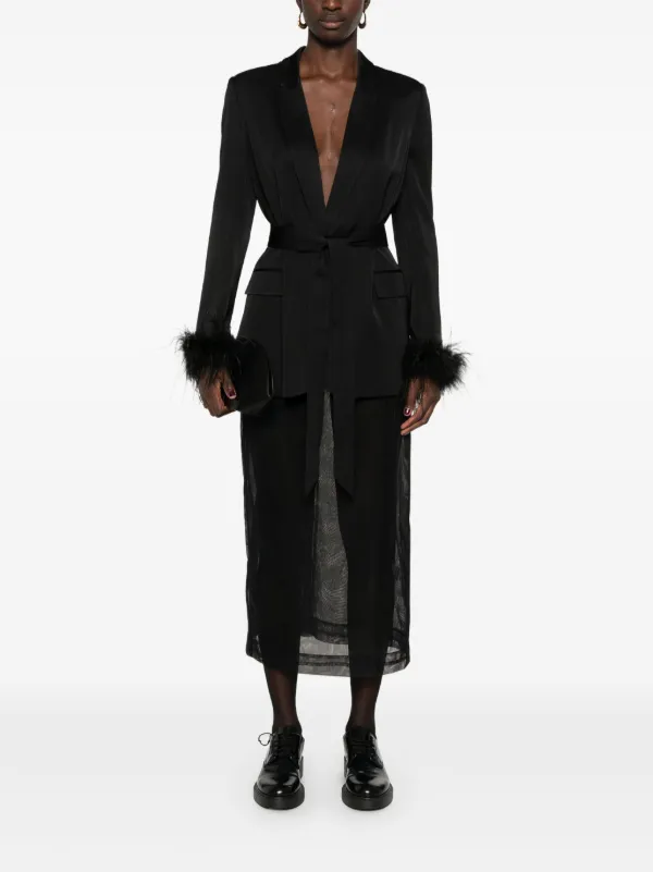 TWINSET feather-trim Satin Blazer Black FARFETCH ID