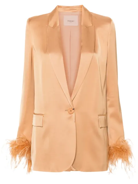 TWINSET feather-trim satin blazer