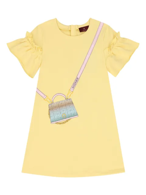 Aigner Kids bag-print ruffle-sleeve dress 
