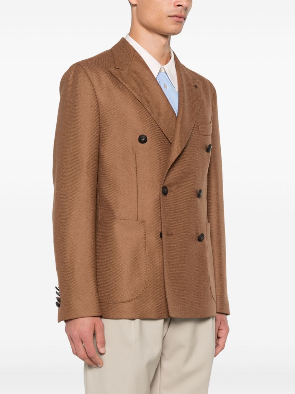 Shop Peserico Double-breasted Blazer In Brown