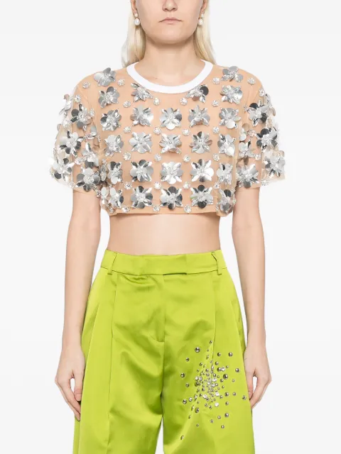 DES PHEMMES sequin-crystal-embellished top