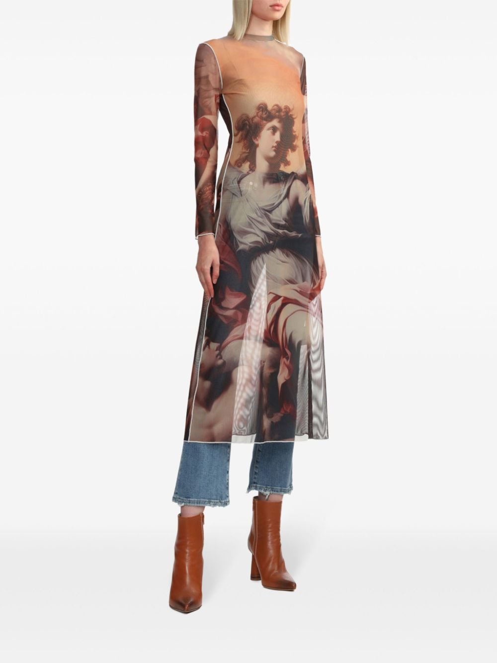 Rokh Renaissance-print midi dress - Bruin