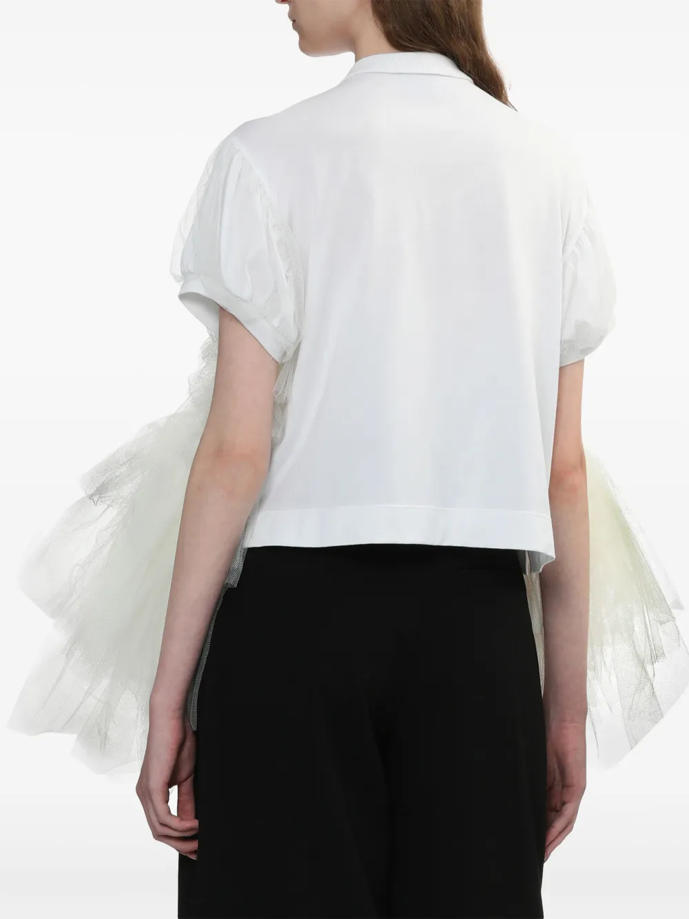 泡泡袖薄纱拼接POLO衫