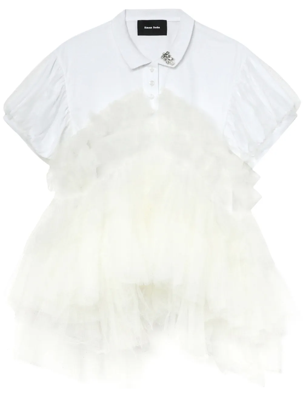 泡泡袖薄纱拼接POLO衫