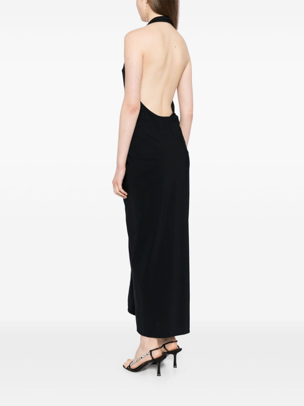 Shop Christopher Esber Pierced Orbit Halter Slit Dress In Black