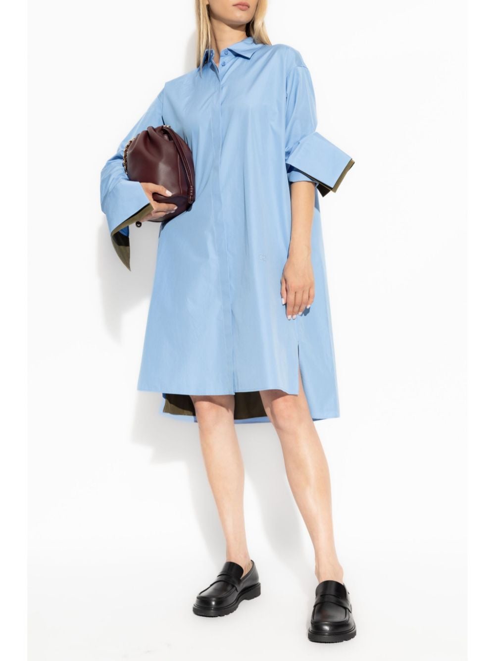 Shop Loewe Logo-embroidered Cotton Shirt Dress In Blue