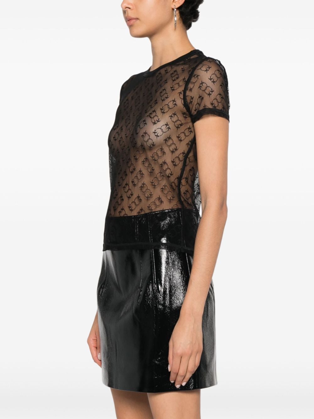 Shop Pinko Monogram Lace T-shirt In Black