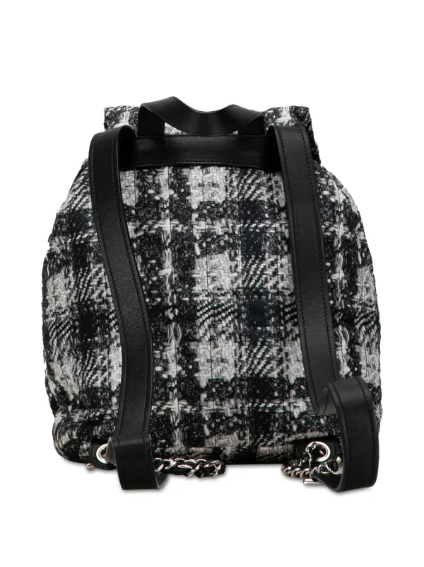 CHANEL Pre-Owned 2013-2014 CC Nylon Tweed Printed Backpack | Black