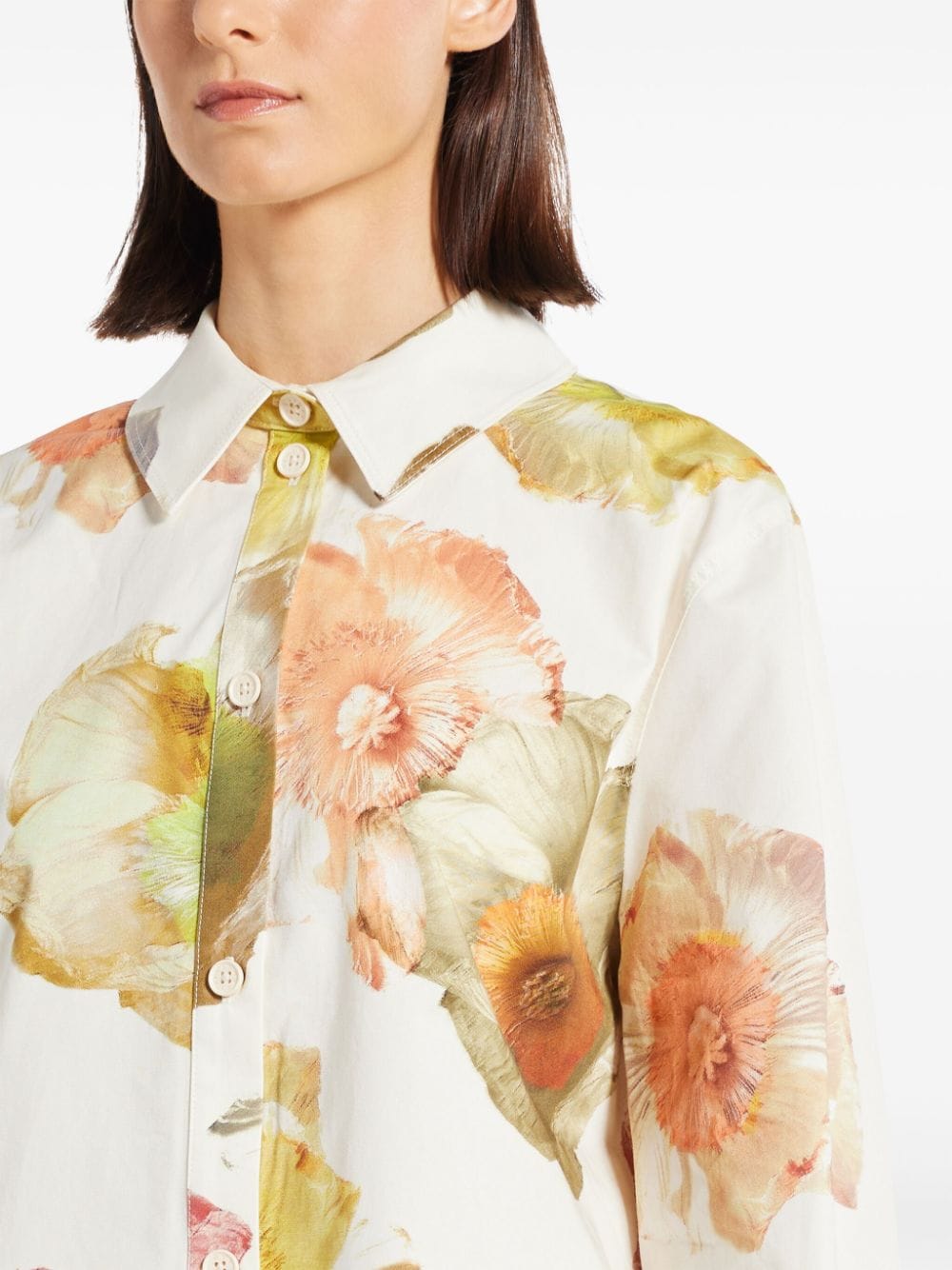 Shop Stine Goya Floral-print Organic-cotton Shirt In White