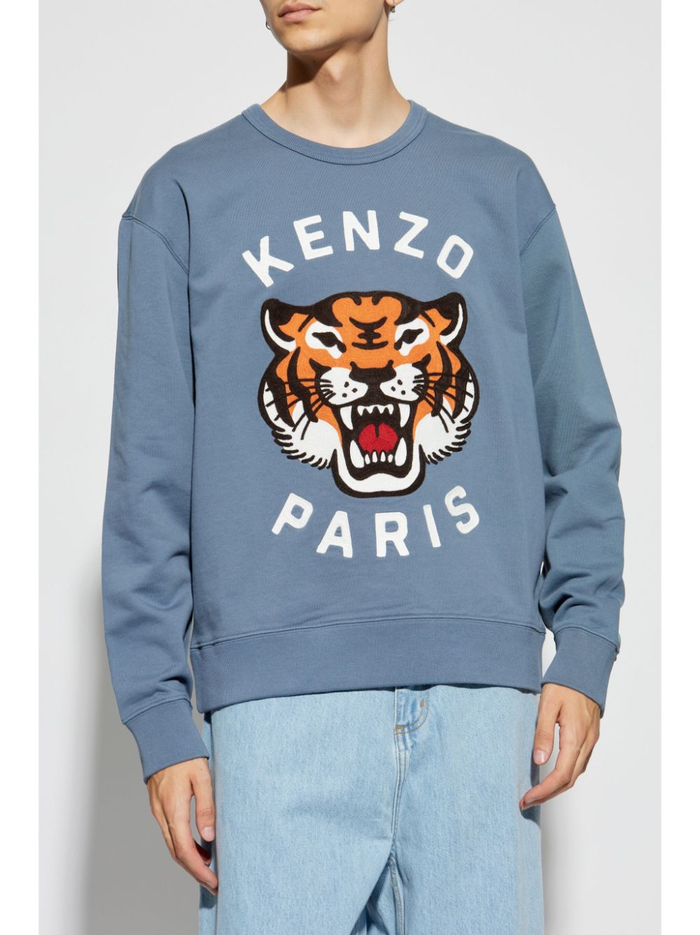 Shop Kenzo Lucky Tiger Embroidered Sweatshirt In Blue