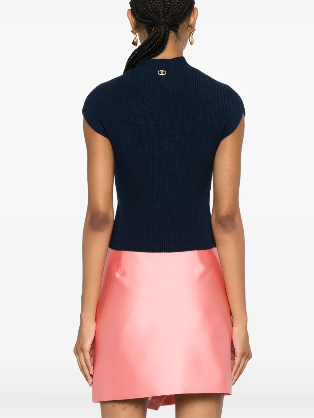 TWINSET Gebreide top met logo plakkaat Blauw