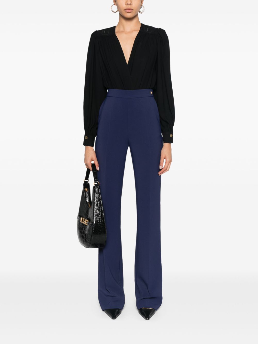 Elisabetta Franchi Crêpe broek met logo ringlets - Blauw