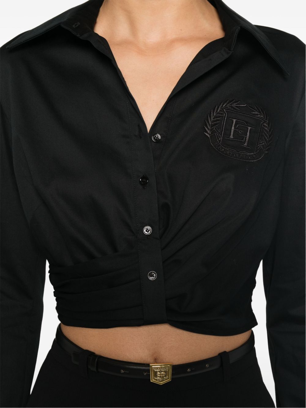 Shop Elisabetta Franchi Draped Cropped Blouse In Black