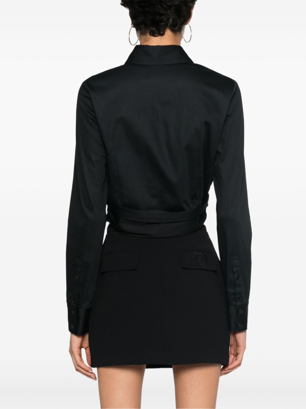 Shop Elisabetta Franchi Draped Cropped Blouse In Black