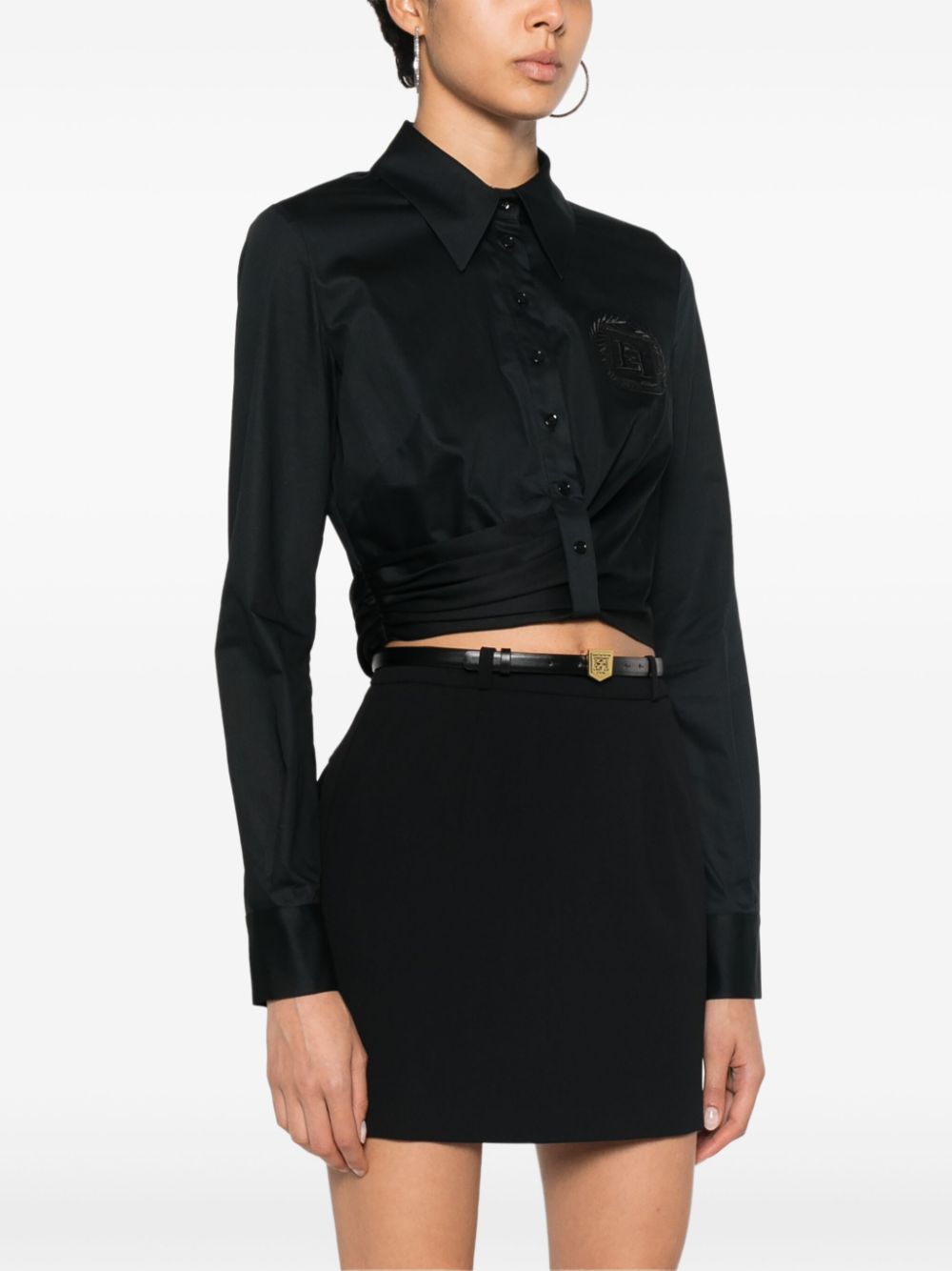 Shop Elisabetta Franchi Draped Cropped Blouse In Black