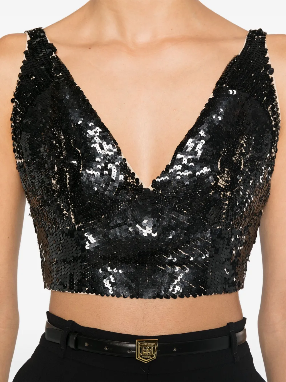 Shop P.a.r.o.s.h Sequinned Crop Top In Black