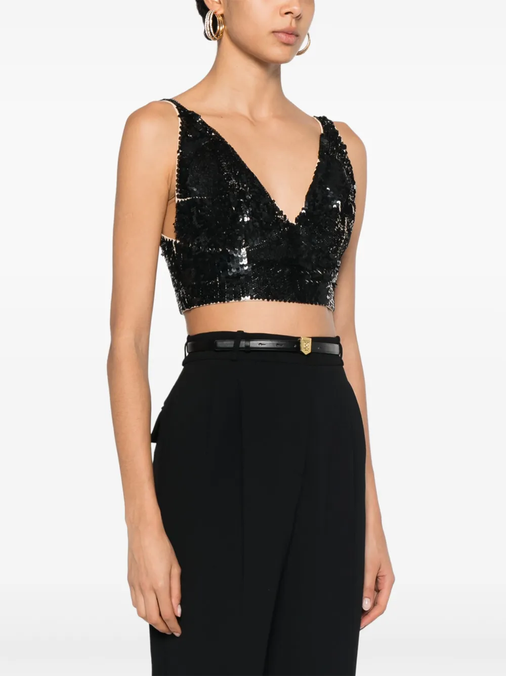 Shop P.a.r.o.s.h Sequinned Crop Top In Black