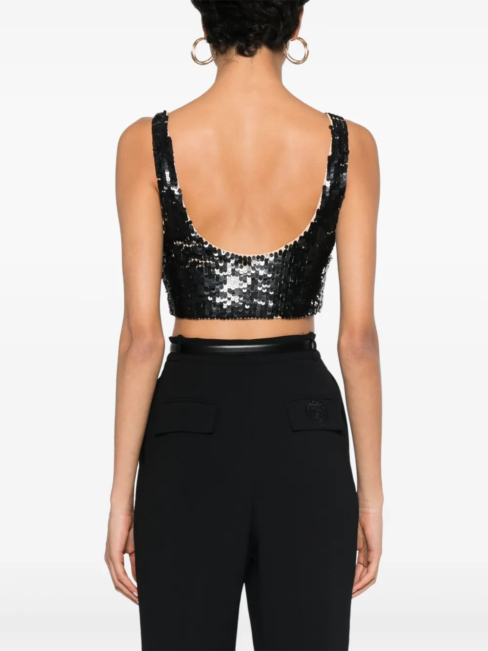 Shop P.a.r.o.s.h Sequinned Crop Top In Black