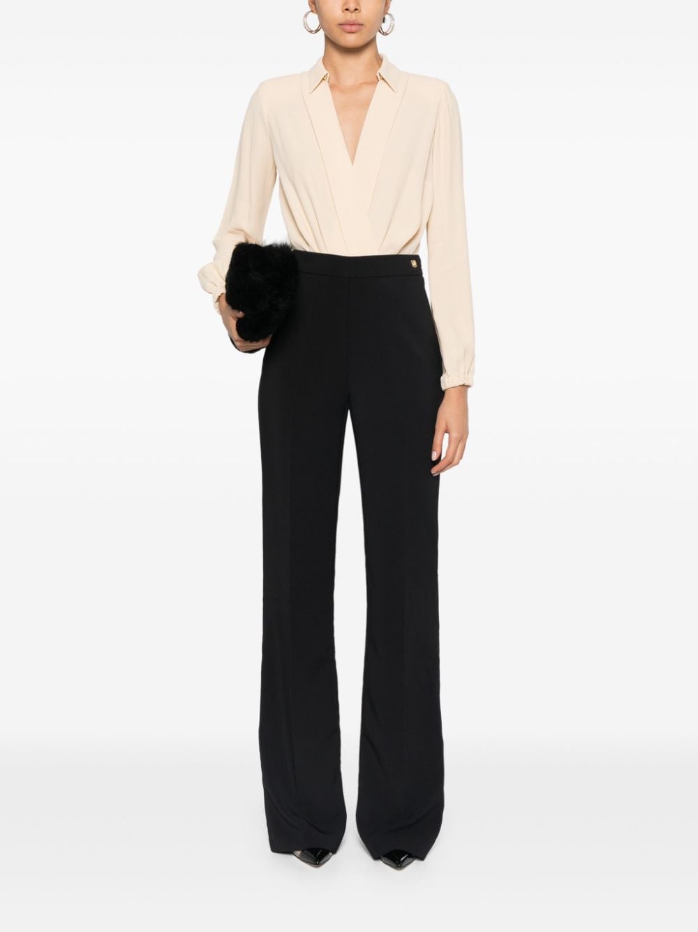 Elisabetta Franchi Crêpe broek met logo ringlets - Zwart