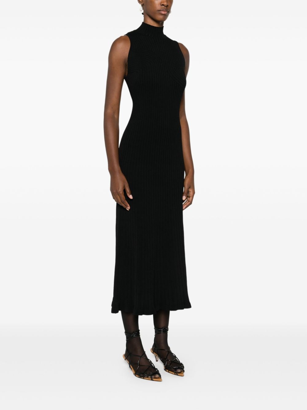 Shop Alberta Ferretti Ribbed-knit Maxi Dress In Black