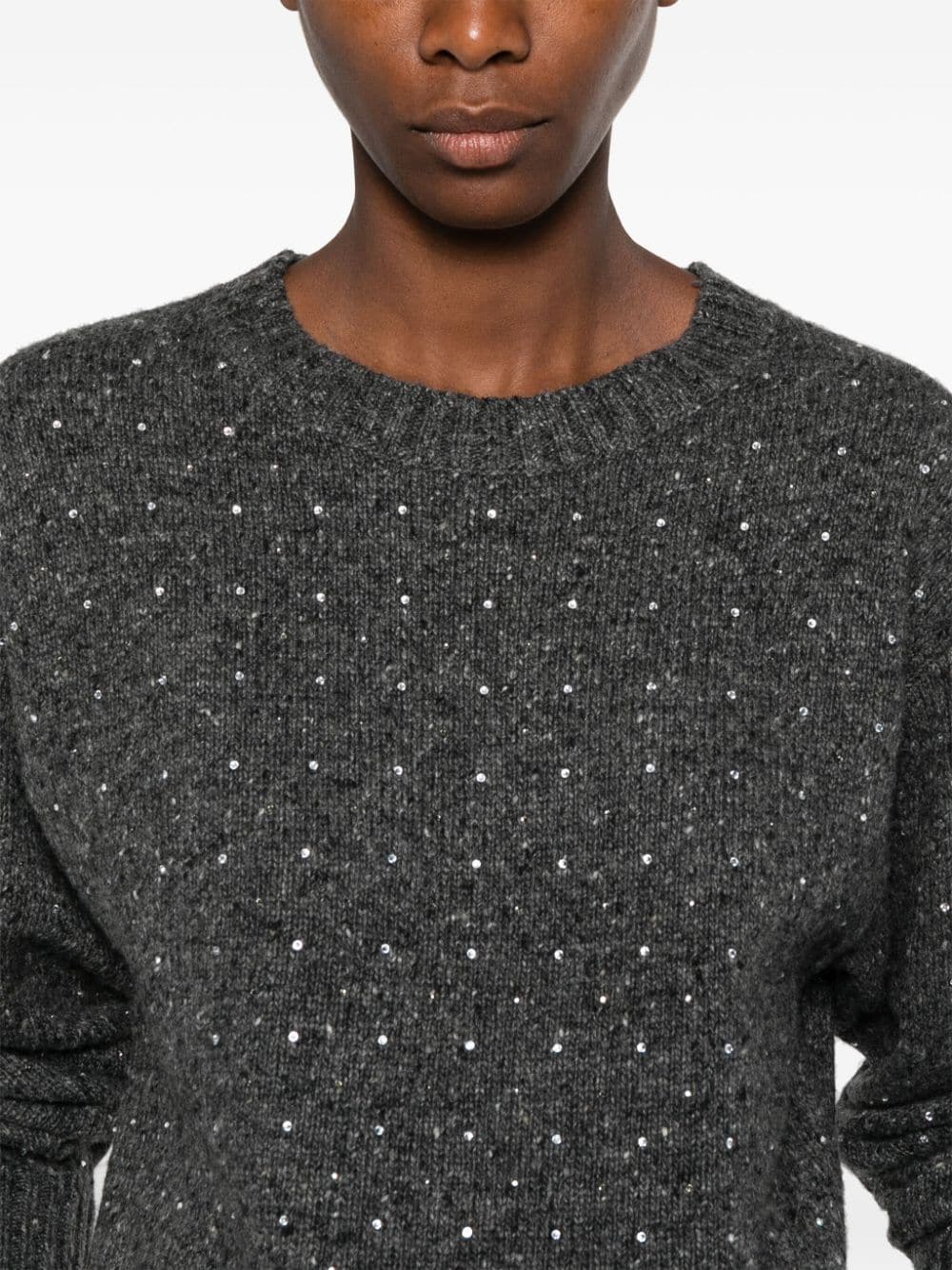 Shop Pinko Crystal-embellished Sweater In Grey