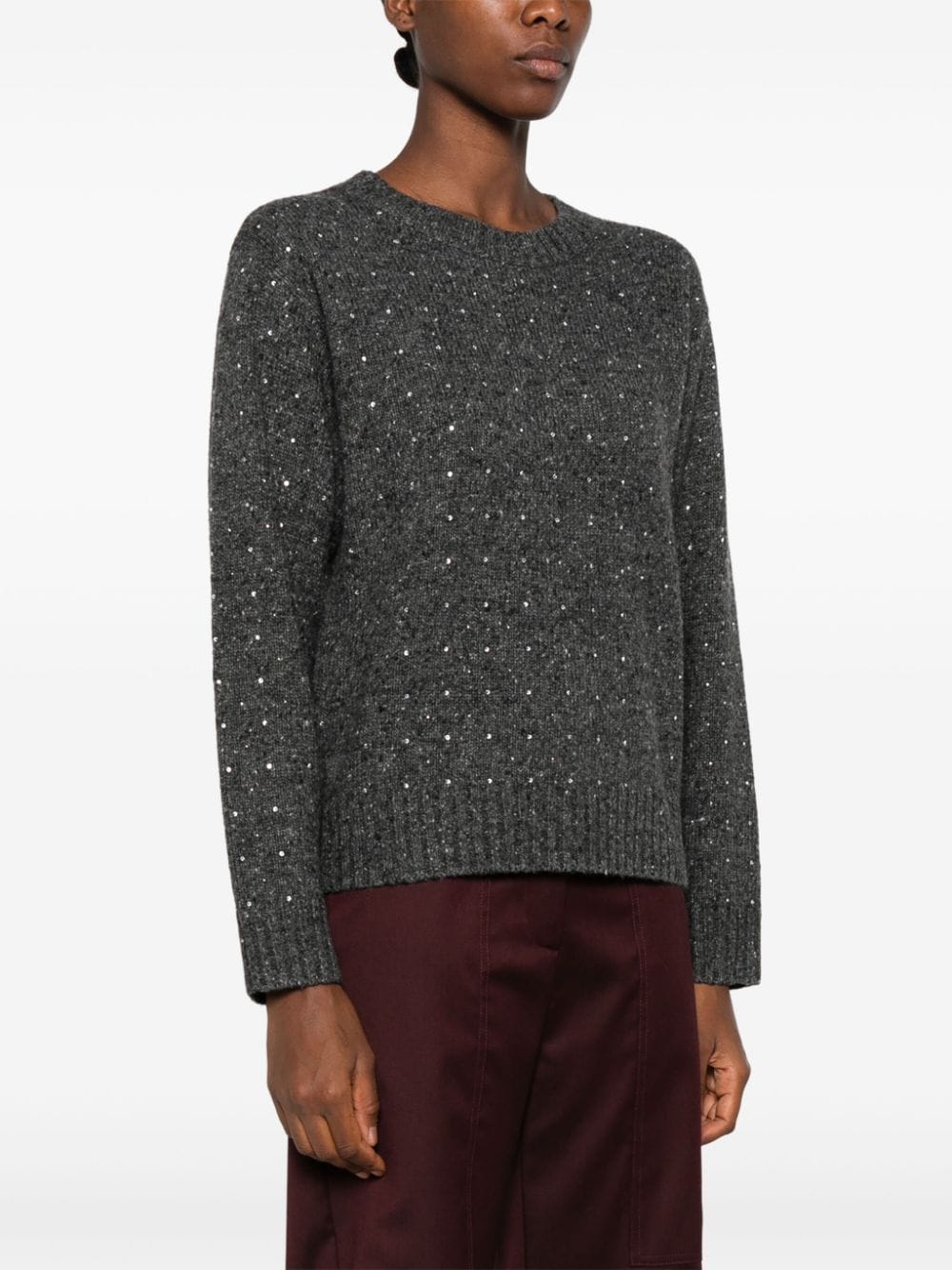 Shop Pinko Crystal-embellished Sweater In Grey