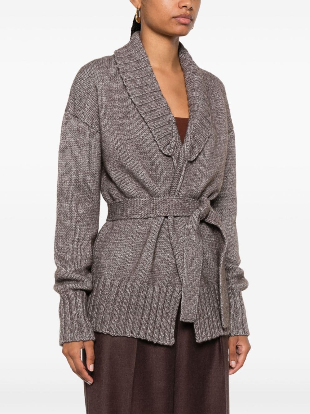 Shop Kiton Belted Cardigan In Brown