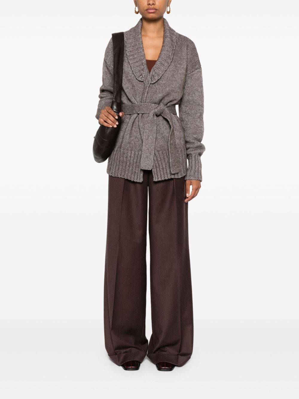 Shop Kiton Belted Cardigan In Brown