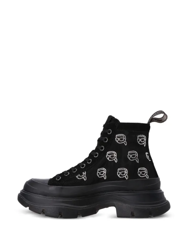 KARL LAGERFELD ルナ エンヘリッシュ メッシュ フツ KL42941 70S Karl Lagerfeld Luna Rhinestone Mesh Boots | Black | FARFETCH