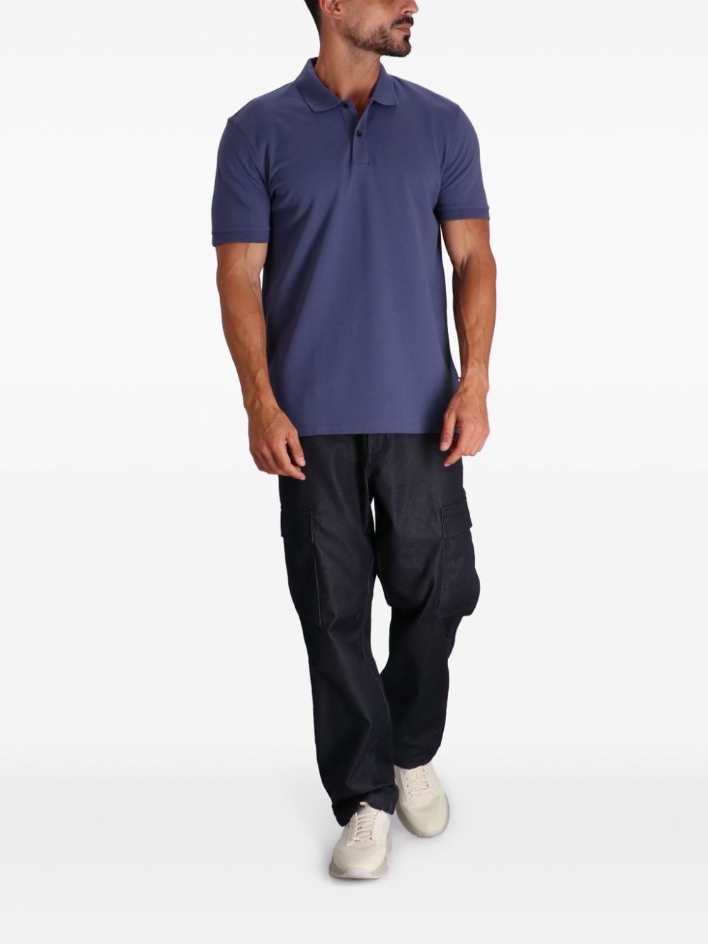 Shop Hugo Boss Logo-embroidered Polo Shirt In Blue