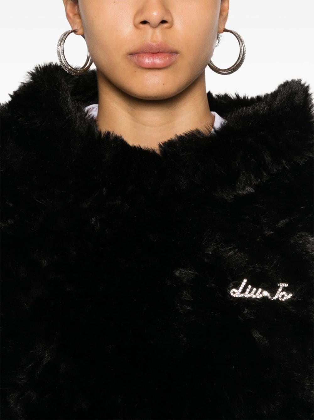 Shop Liu •jo Faux-fur Poncho In Black