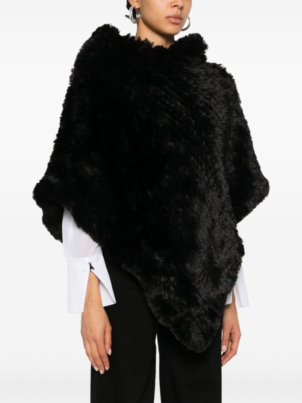 Shop Liu •jo Faux-fur Poncho In Black