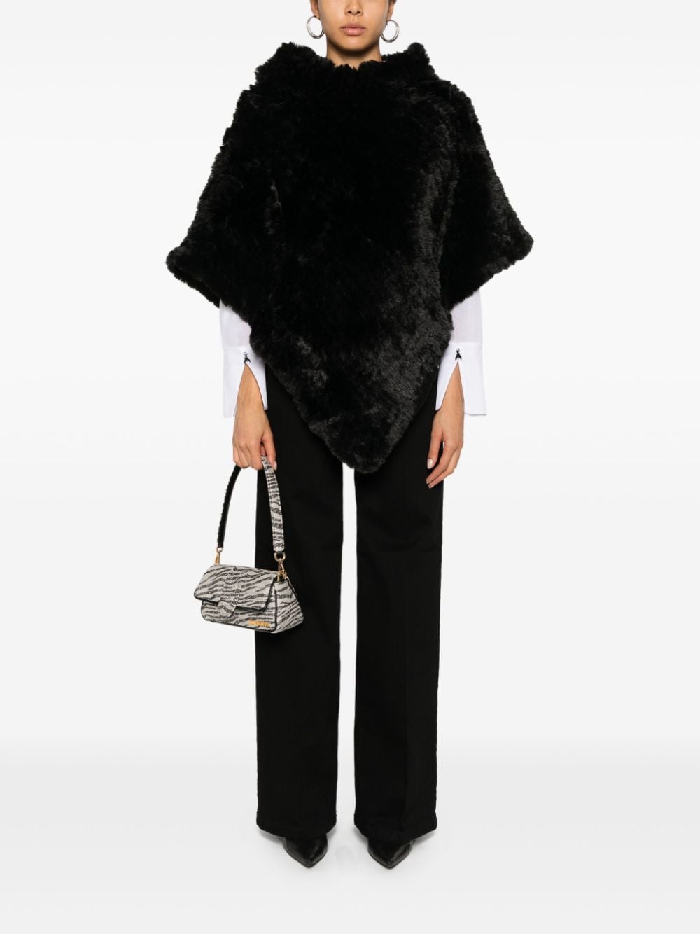 Shop Liu •jo Faux-fur Poncho In Black