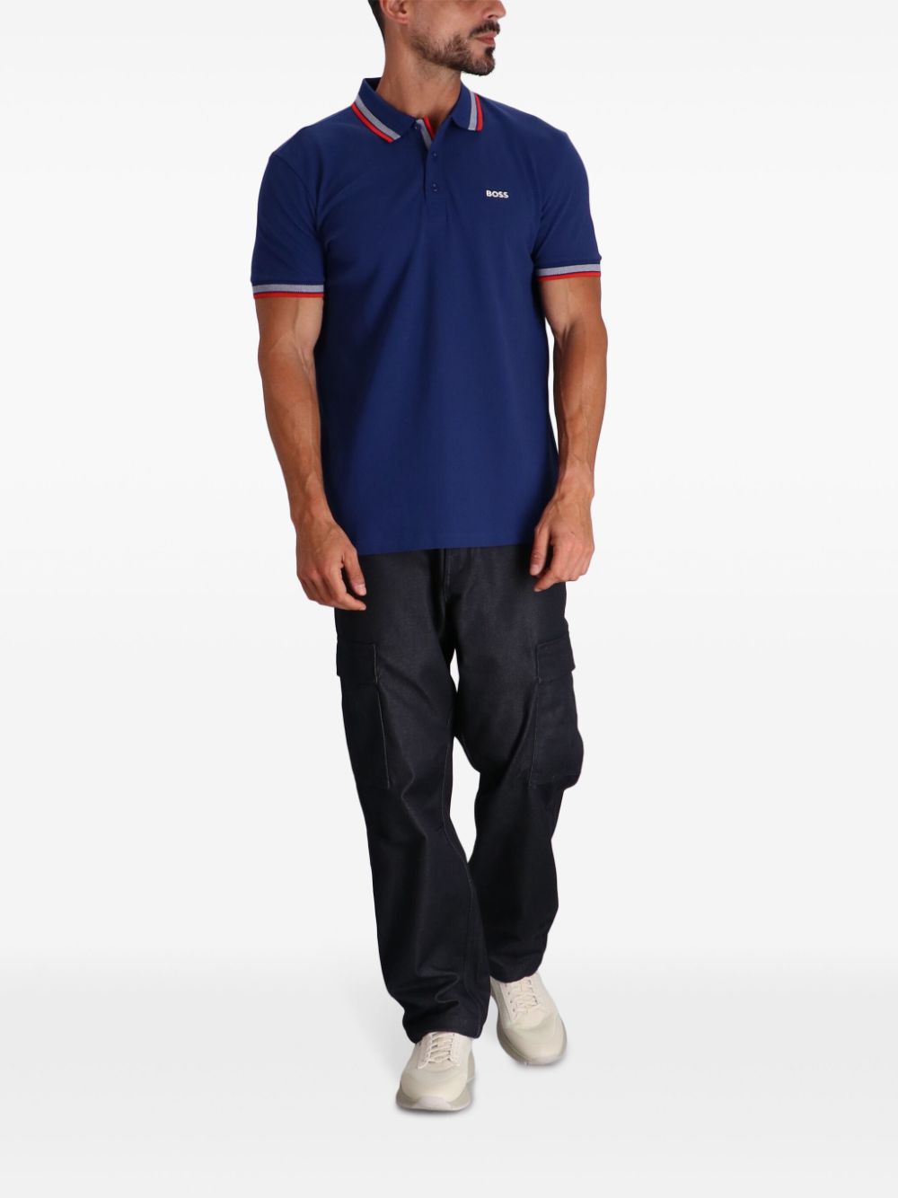 BOSS logo-embroidered polo shirt - Blauw