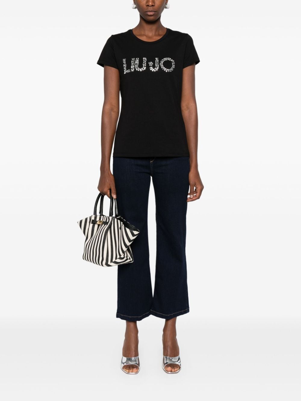 LIU JO T-shirt met logo van stras - Zwart