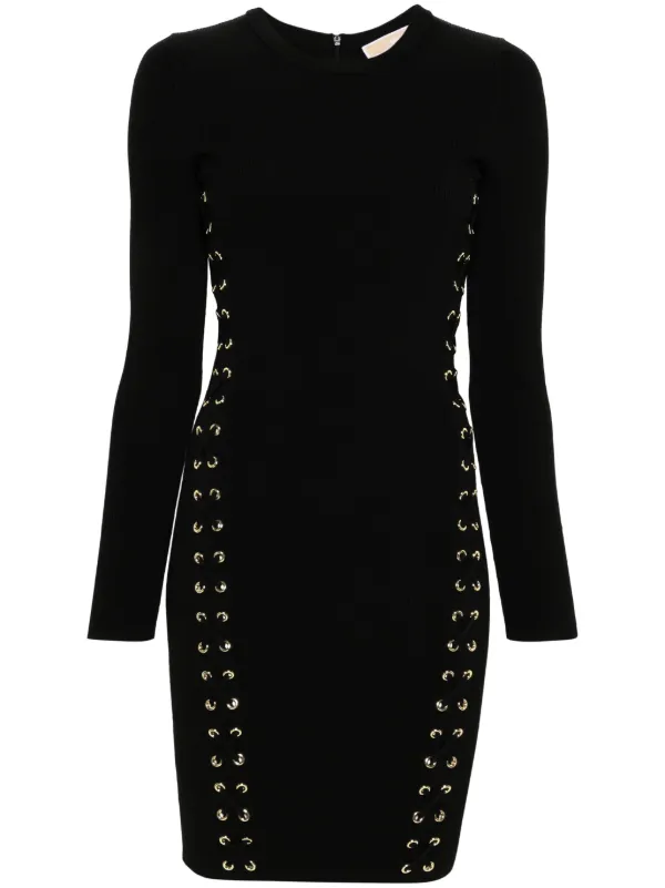 Michael Kors Ribbed Stretch Knit Lace Up Dress Black Size S