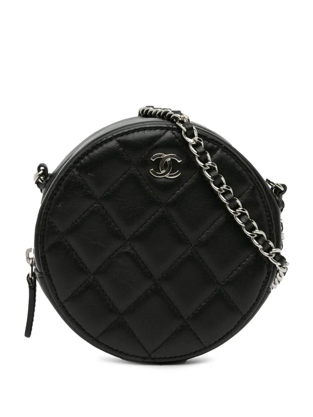 CHANEL Pre-Owned 2019 CC Quilted Lambskin Round Clutch with Chain crossbody bag – Black