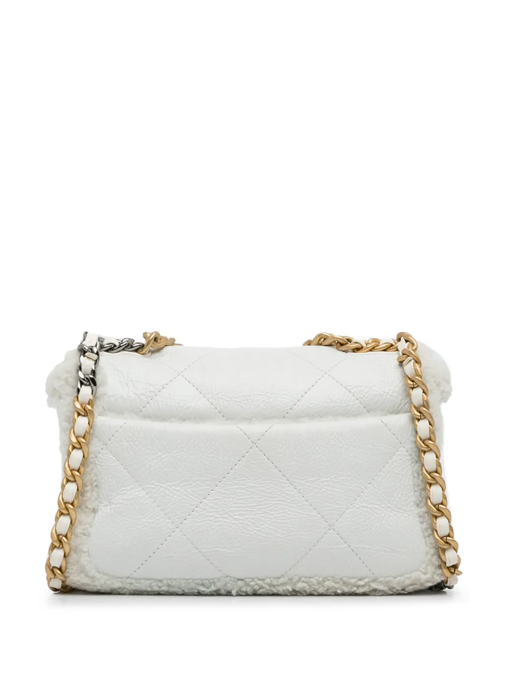 CHANEL Pre-Owned 2021-2024 Medium Patent Shearling 19 Flap satchel - Wit