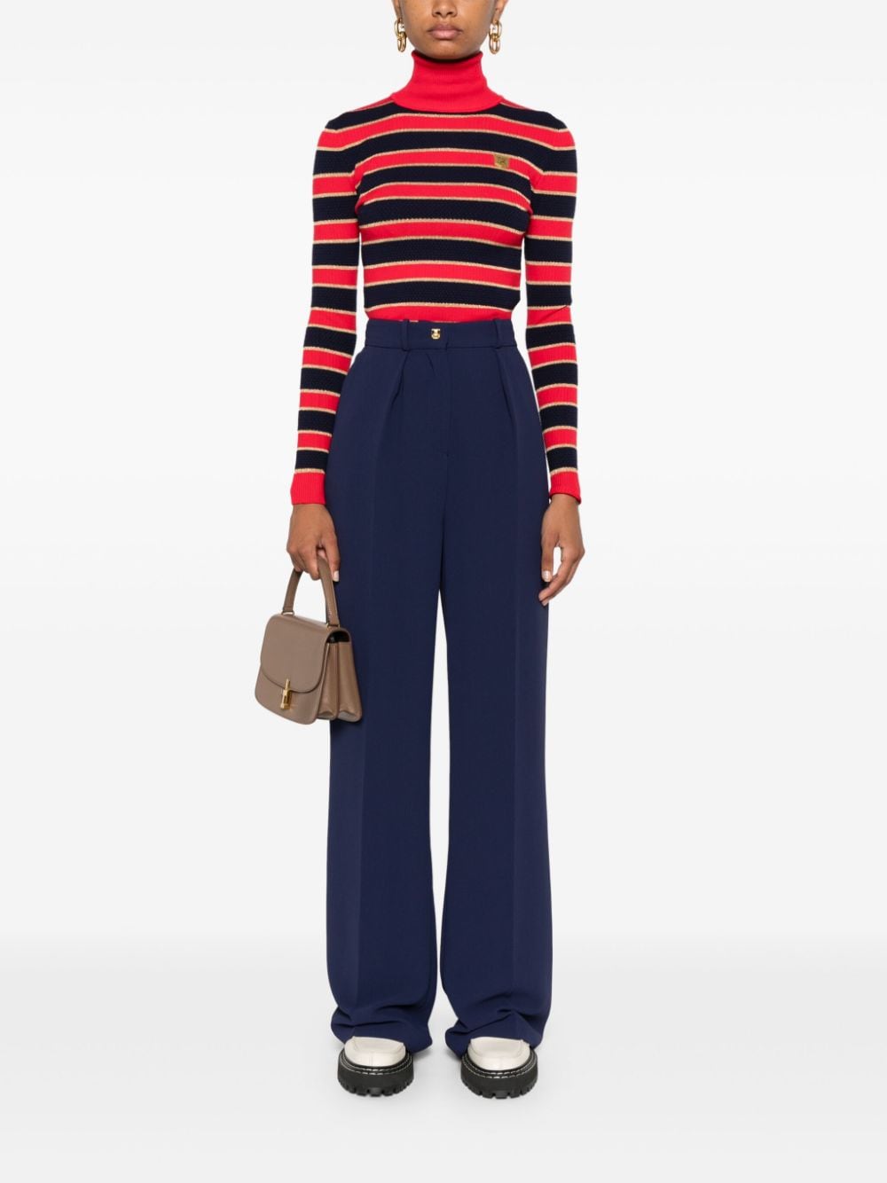 Shop Elisabetta Franchi Emblem Crepe Straight Trousers In Blue