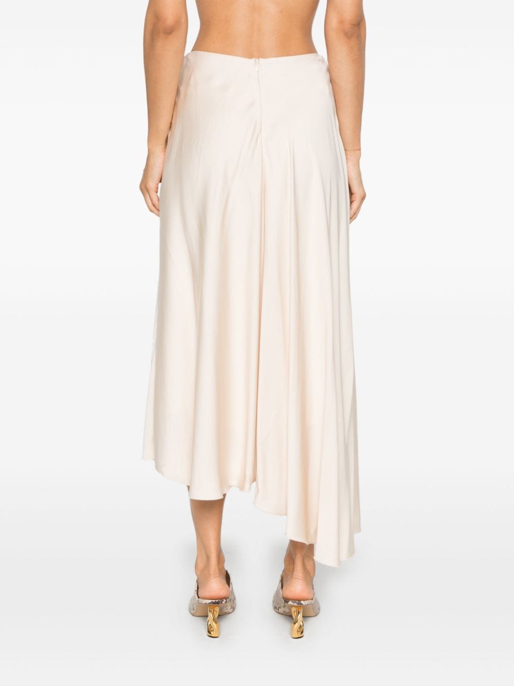 Shop Peserico Asymmetric Satin Midi Skirt In Neutrals