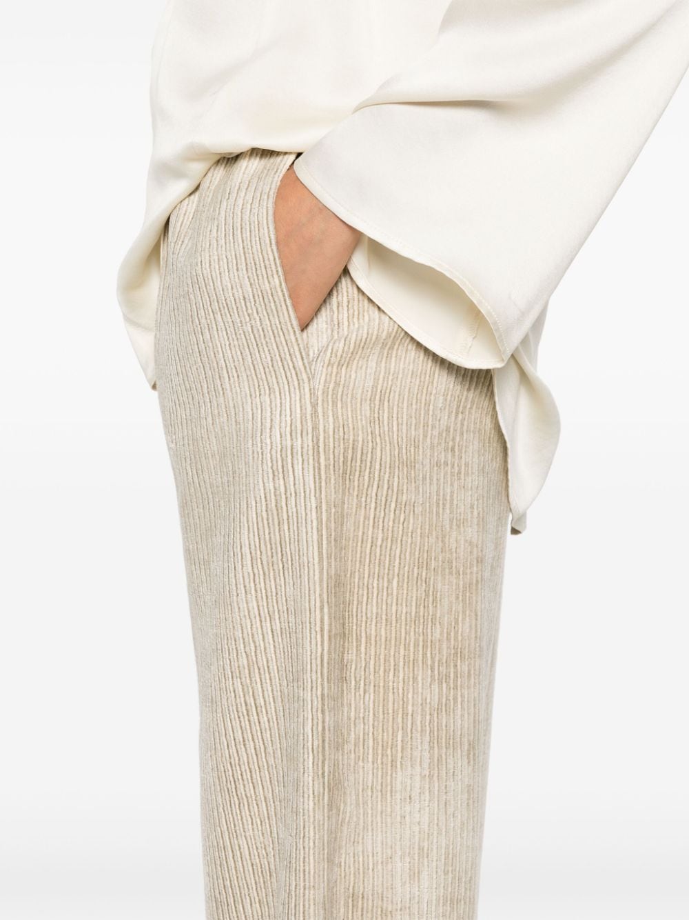 Shop Alysi Striped Velvet Trousers In Neutrals