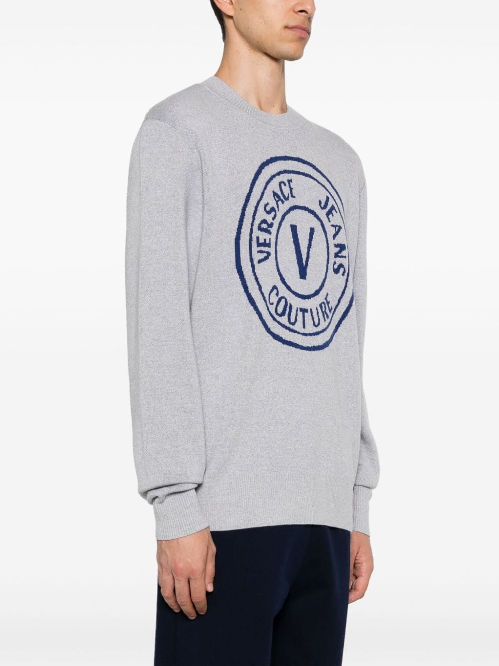 Shop Versace Jeans Couture V-emblem Sweater In Grau