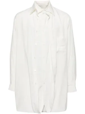 Yohji Yamamoto コントラストステッチ リネンシャツ | ホワイト