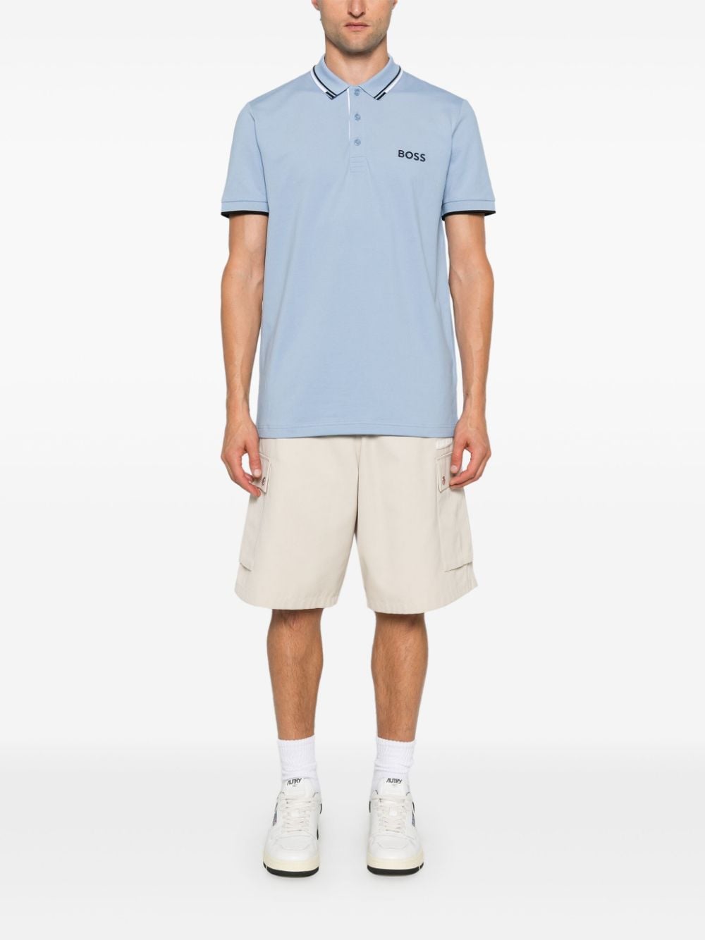 Shop Hugo Boss Logo-embroidered Polo Shirt In Blue