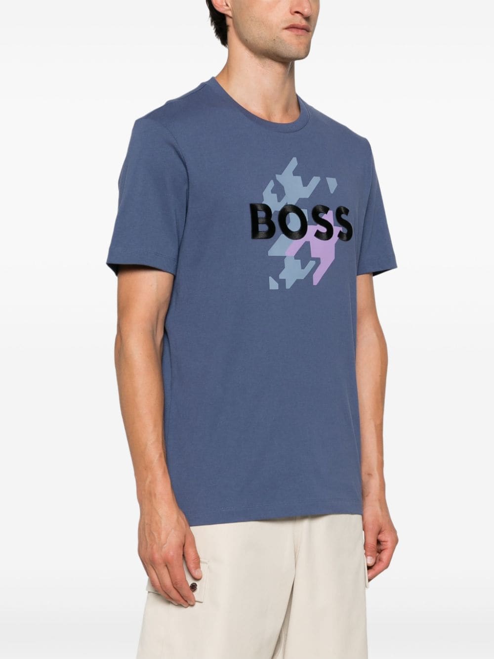 Shop Hugo Boss Logo-embroidered T-shirt In Blue