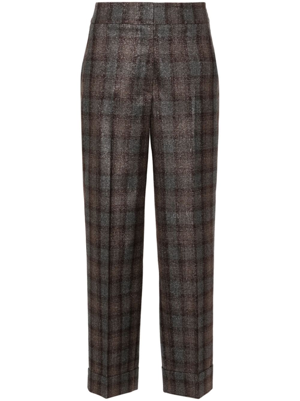 Peserico Checked Carrot Trousers In Brown