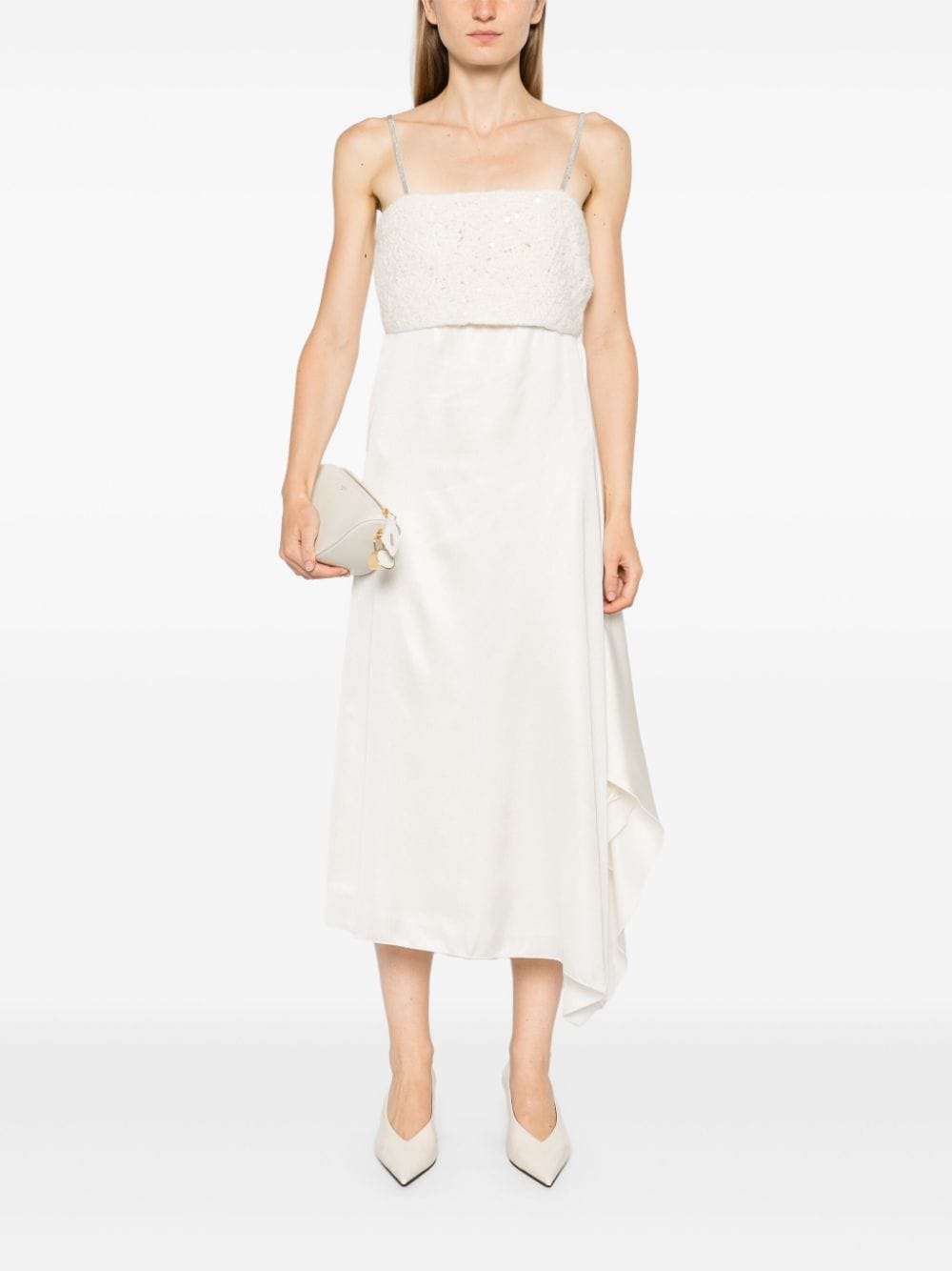 Shop Peserico Lurex Midi Dress In White