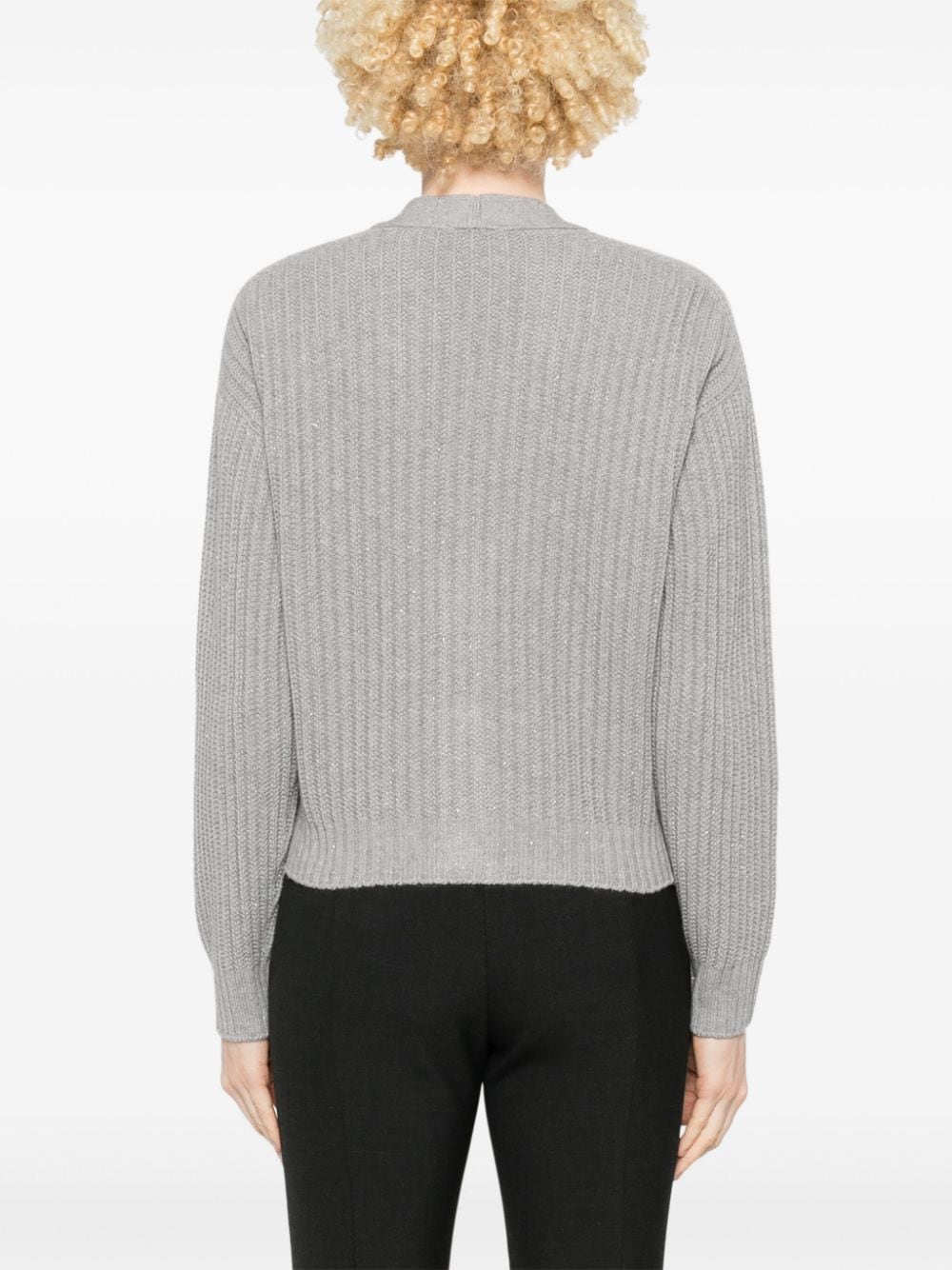 Shop Peserico Ribbed Cardigan In Grey