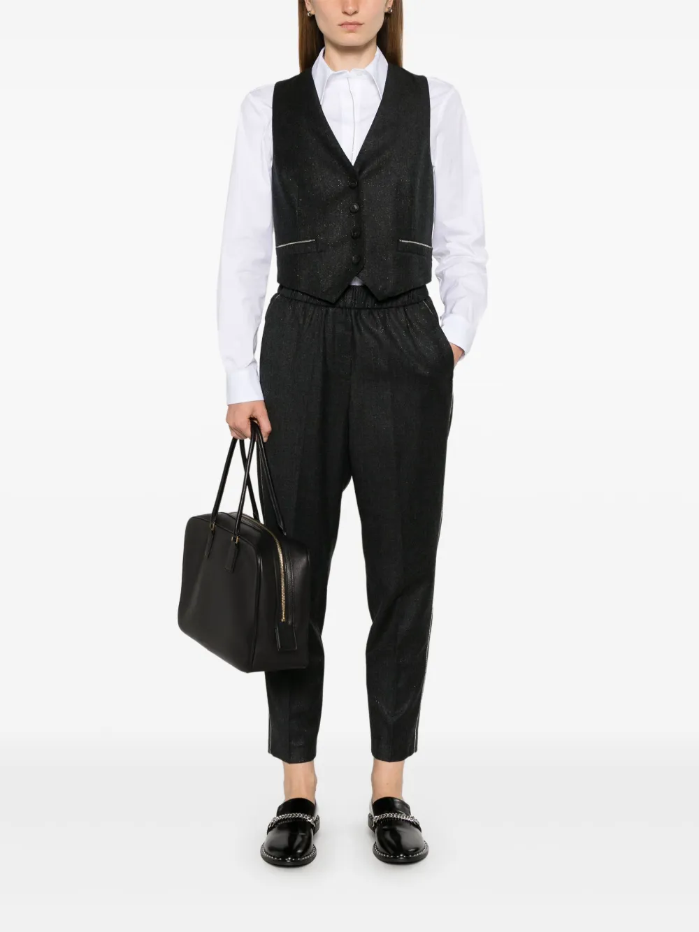 Peserico Broek met lurex detail - Grijs