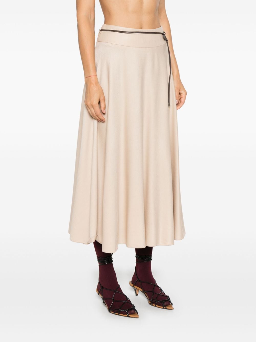 Shop Peserico Belted Midi Skirt In Neutrals